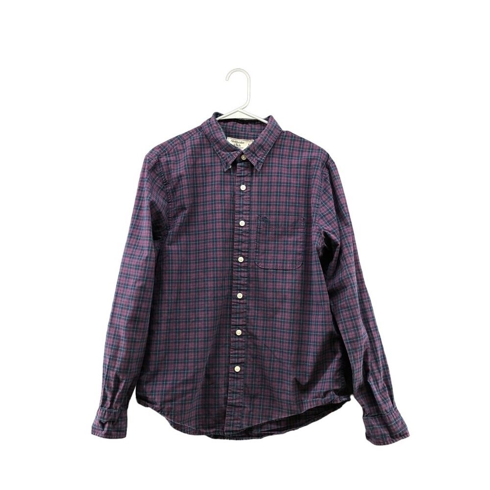 Abercrombie & Fitch Long Sleeve Button‎ Down Shirt Mens L Purple Plaid Cotton